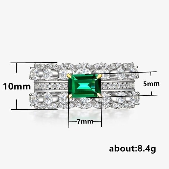 Noble Density Diamond Inlaid Luxury Emerald CZ Ring for Women, HA4406-6 - Picture 2 of 6
